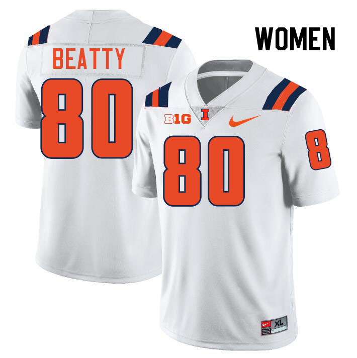 Women #80 Hank Beatty Illinois Fighting Illini College Football Jerseys Stitched-White